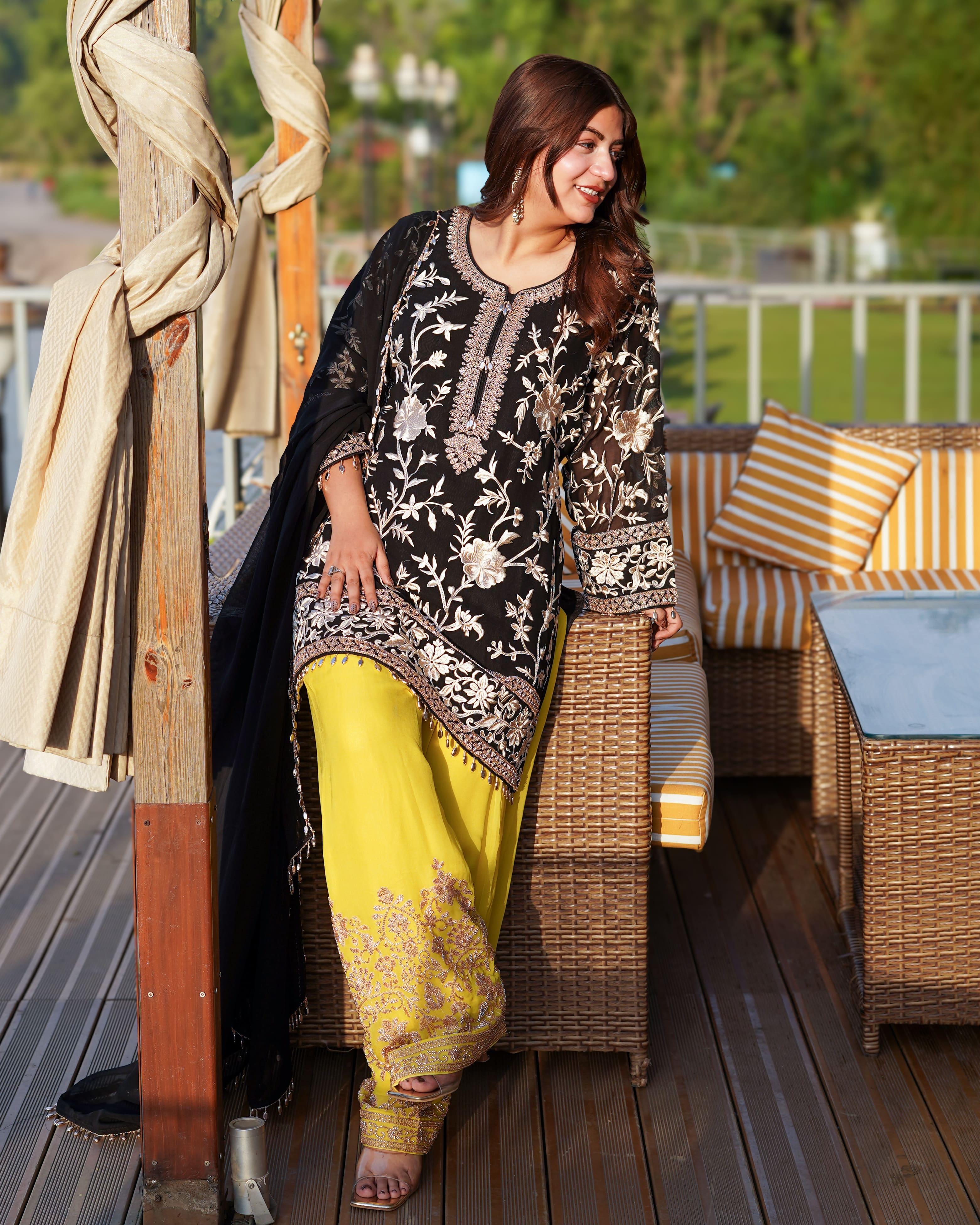 Noir Elegance Hand-Embroidered Georgette Kurta Set