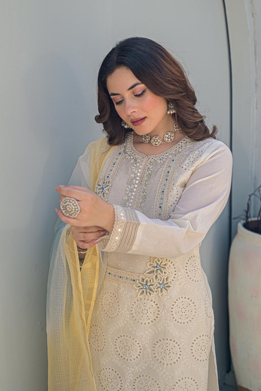 Gulbahaar Cutwork Cotton Suit Set