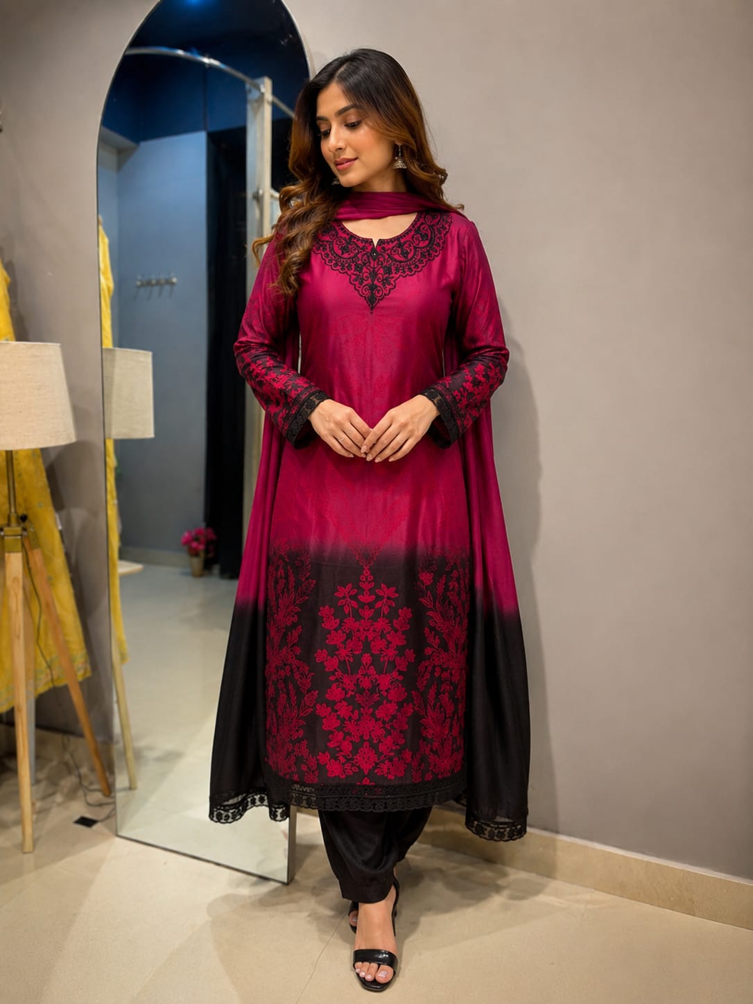 Twilight Grace Dual-Shade Crepe Suit Set