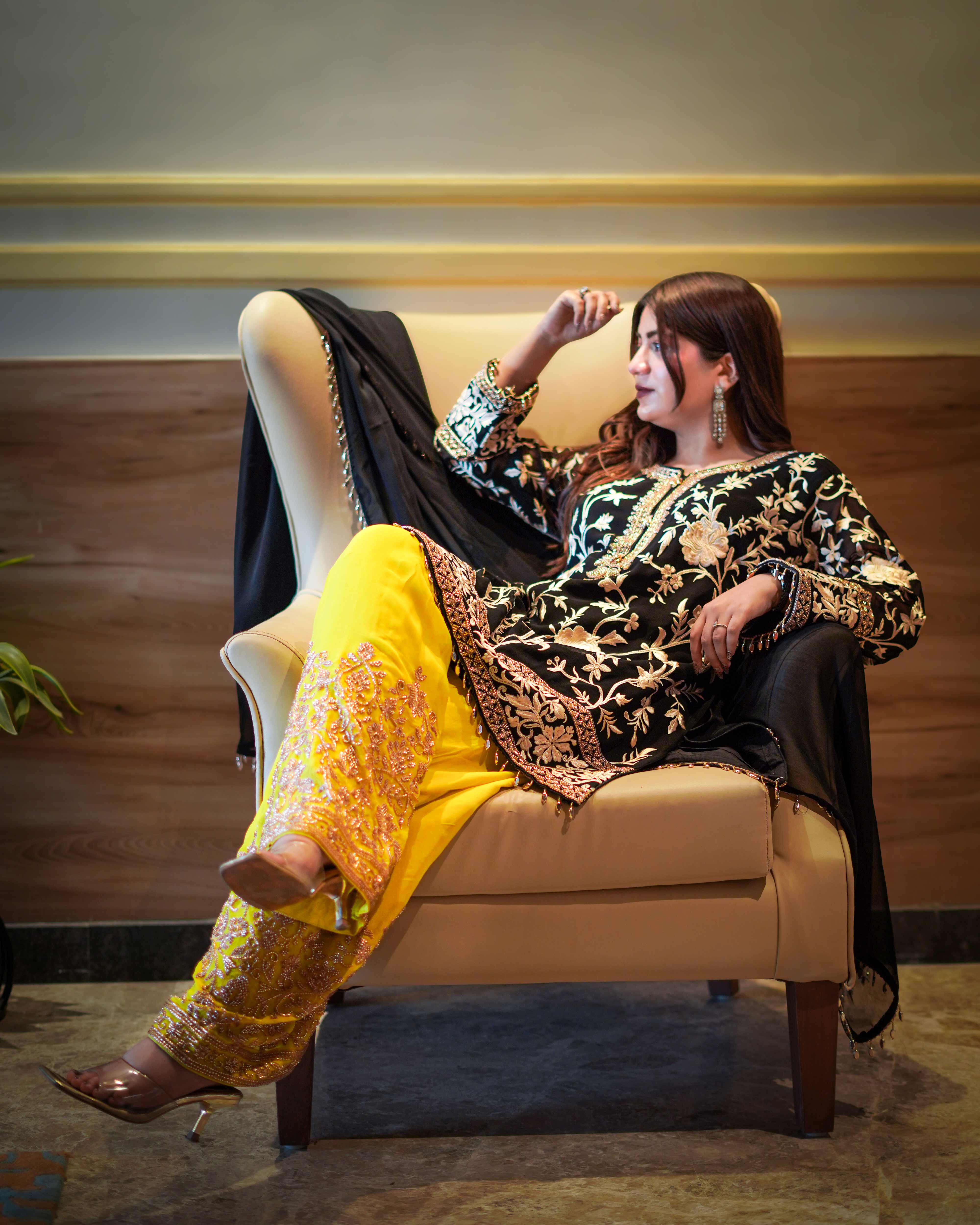 Noir Elegance Hand-Embroidered Georgette Kurta Set