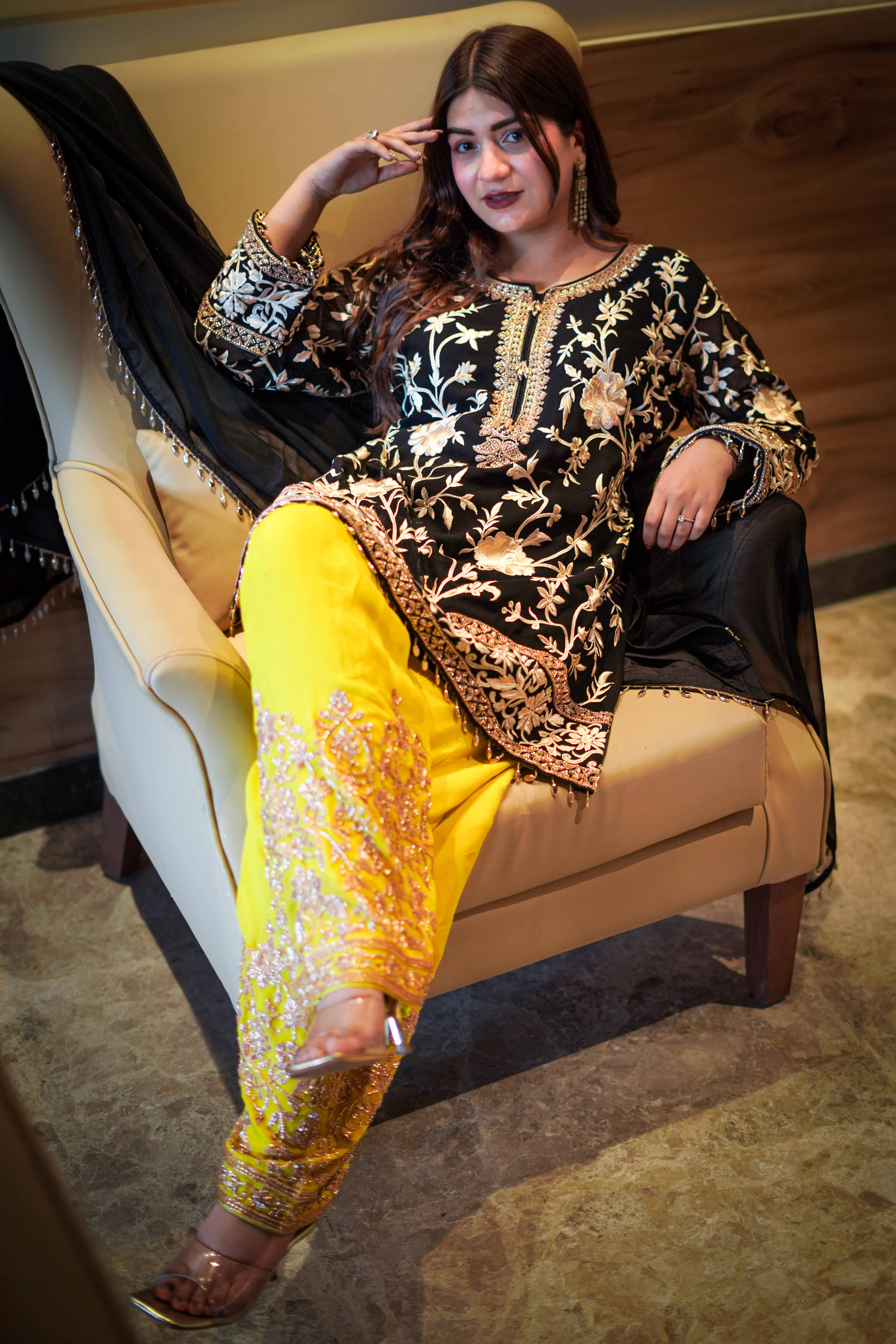 Noir Elegance Hand-Embroidered Georgette Kurta Set