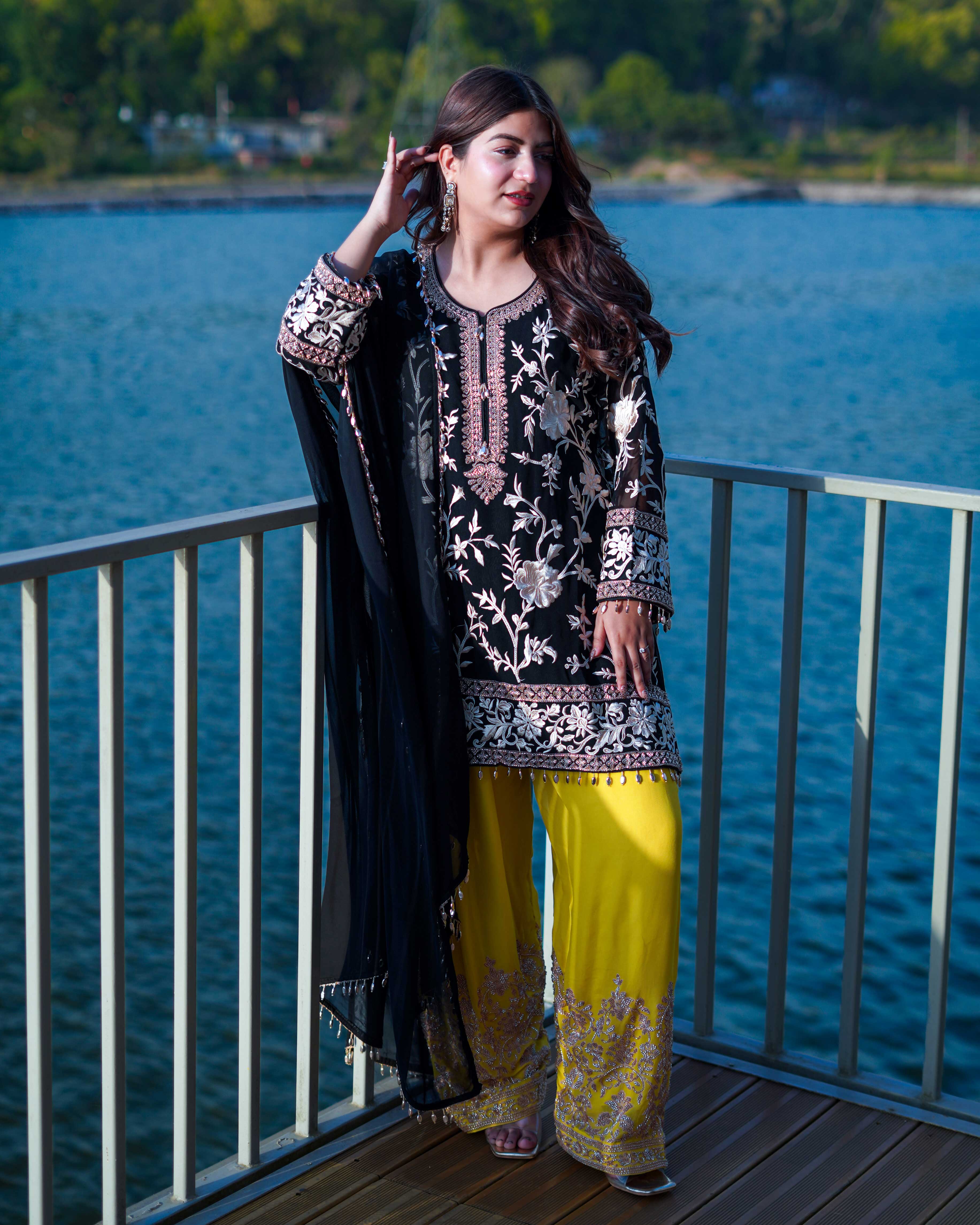 Noir Elegance Hand-Embroidered Georgette Kurta Set