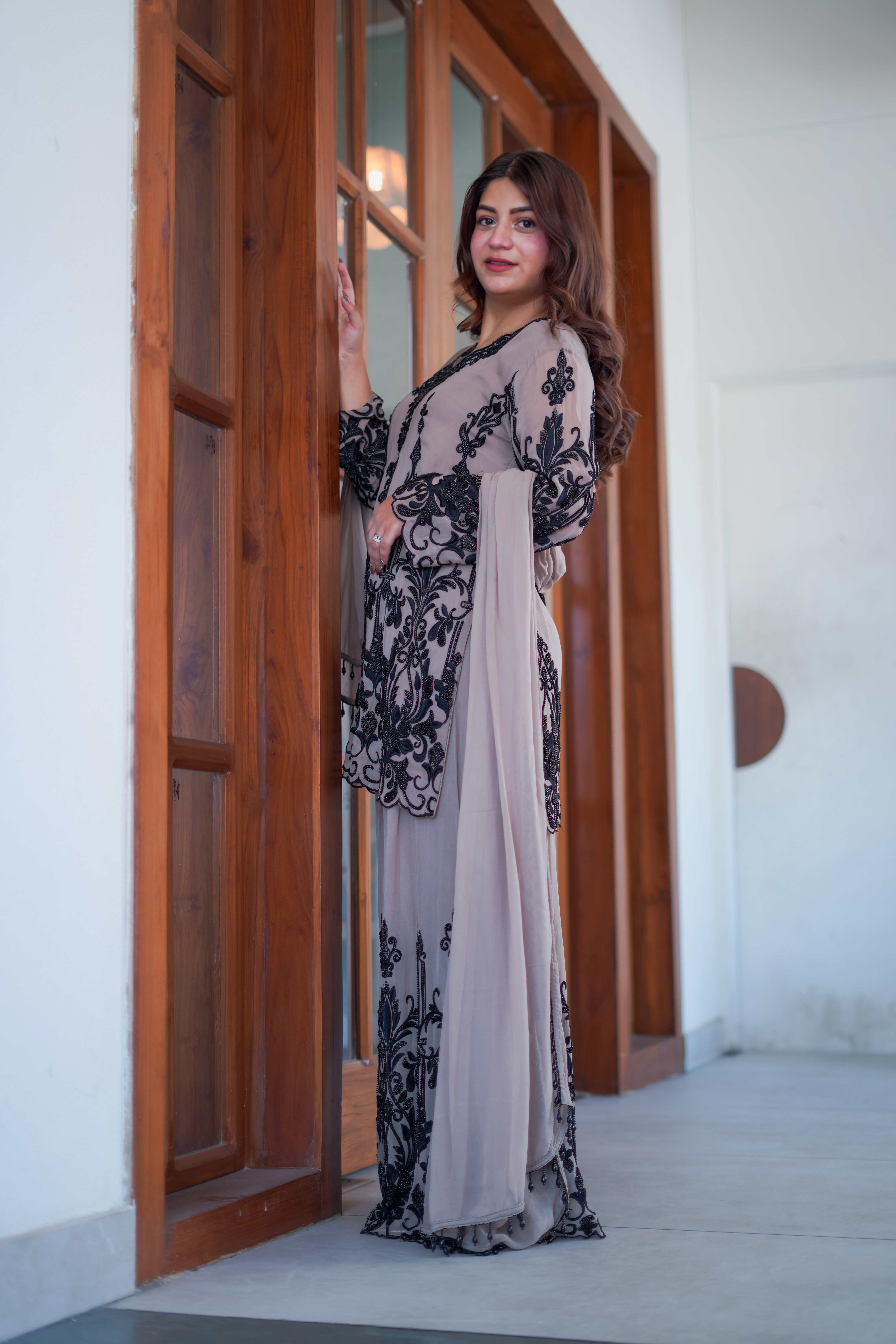 Zariya Noir Beaded Sharara Set