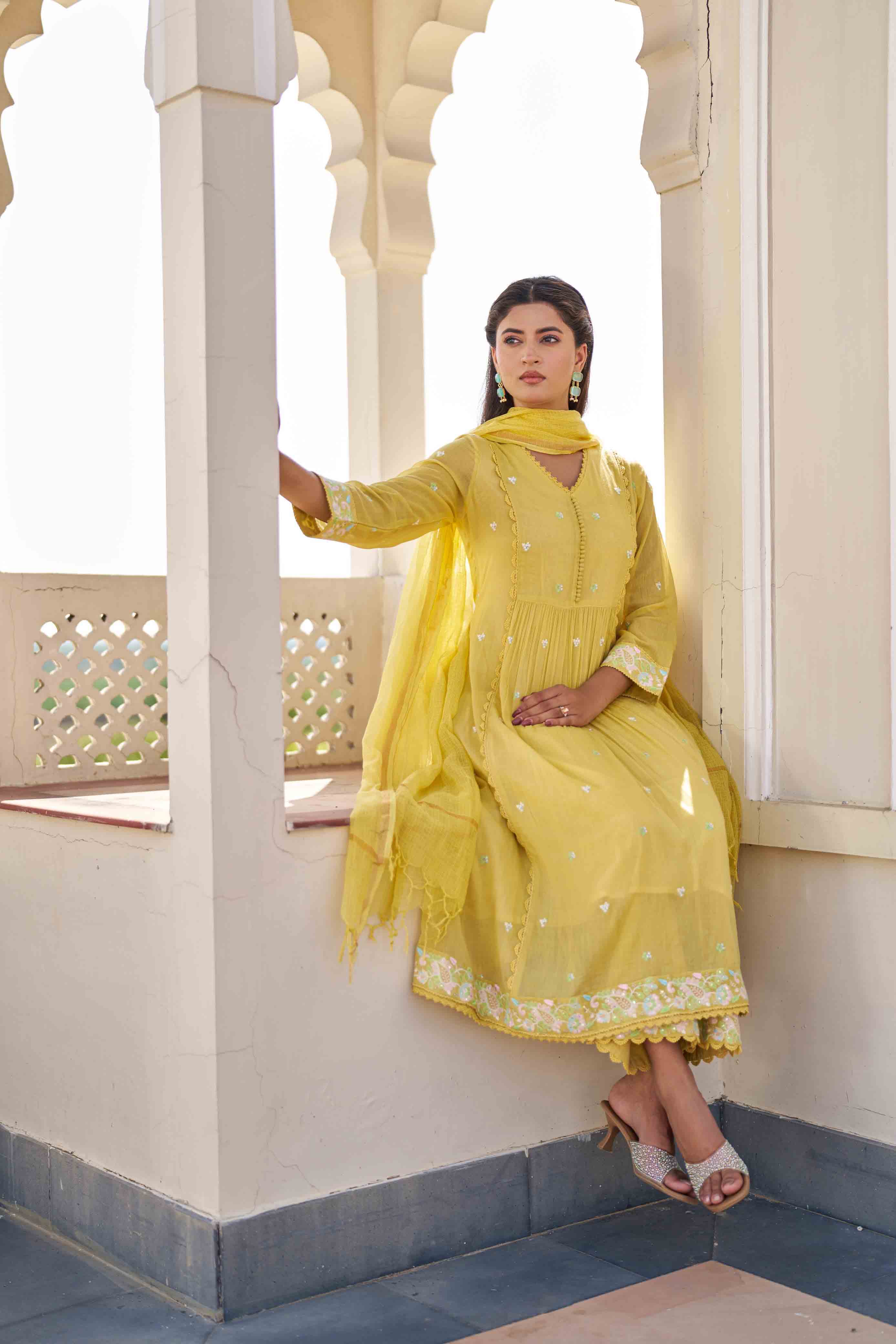 Sunlit Charm Cotton Frock Suit Set