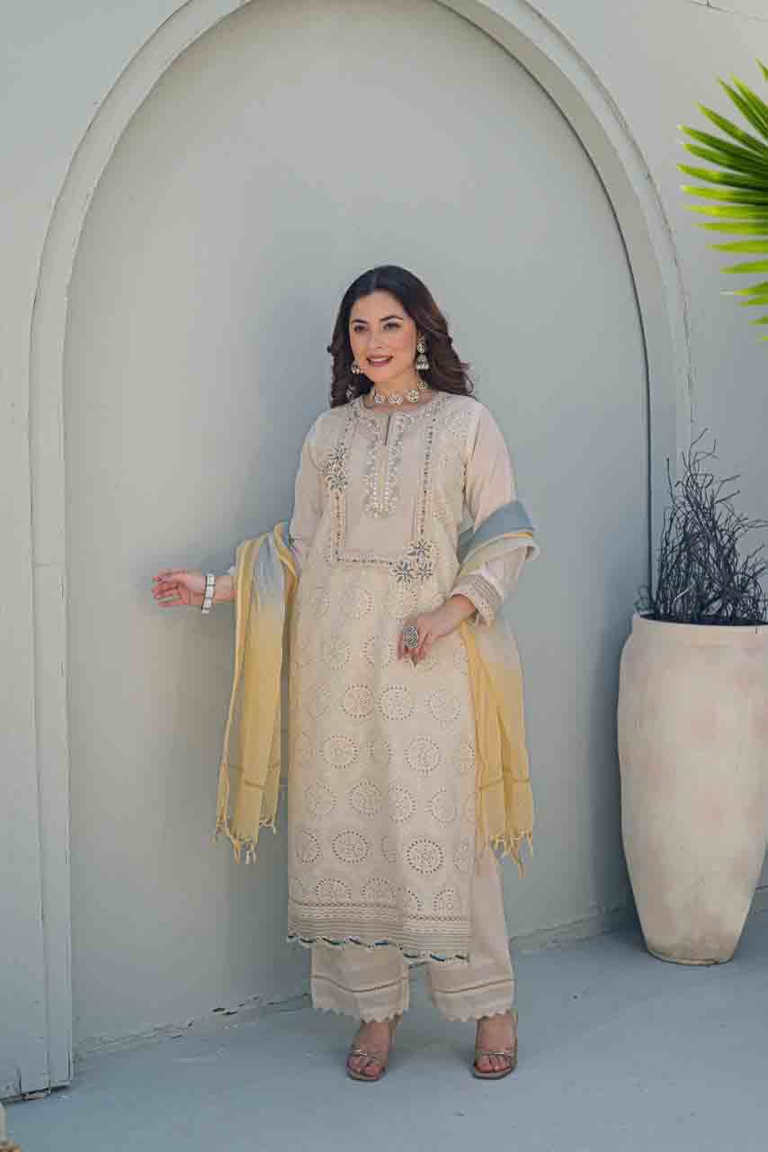Gulbahaar Cutwork Cotton Suit Set